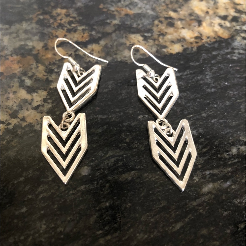 Silver chevron drop earrings